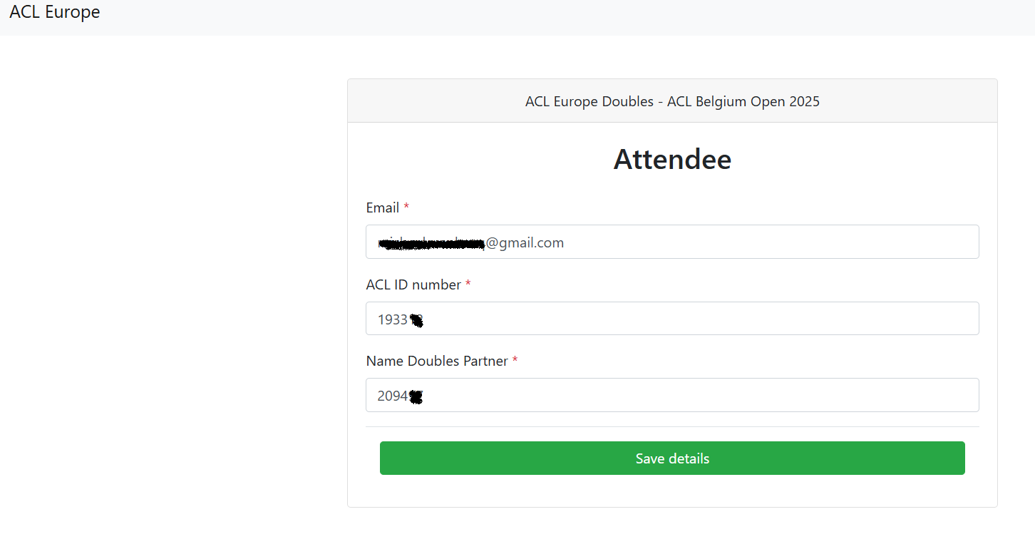 Aide à l’inscription du tournoi ACL Belgium open