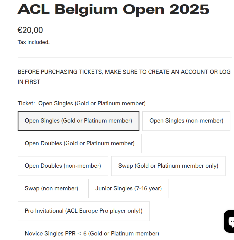 Aide à l’inscription du tournoi ACL Belgium open