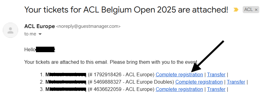 Aide à l’inscription du tournoi ACL Belgium open
